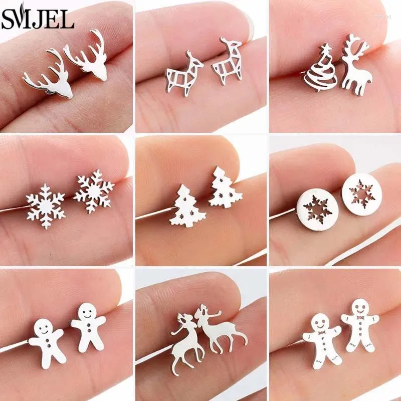 Stud Earrings SMJEL Cute Animal Deer Small Gingerbread Man Snowflake Earings For Girls Stainless Steel Christmas Jewelry Brincos