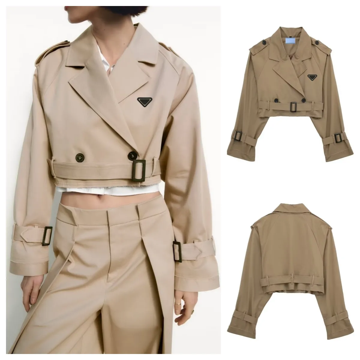 P-RA Fashion Oryginalny design damski krótki płaszcz luksusowy damski czarny khaki parker parker kurtka krótka bawełniana płaszcz w najnowszym brytyjskim stylu