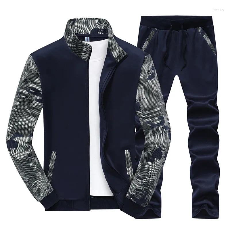 Men's Tracksuits Casual Jogger Suits Men Camouflage Sports 2PCS Suit Zipper Coat Pant Tracksuit Stitching Sportswear Jogging Clothing