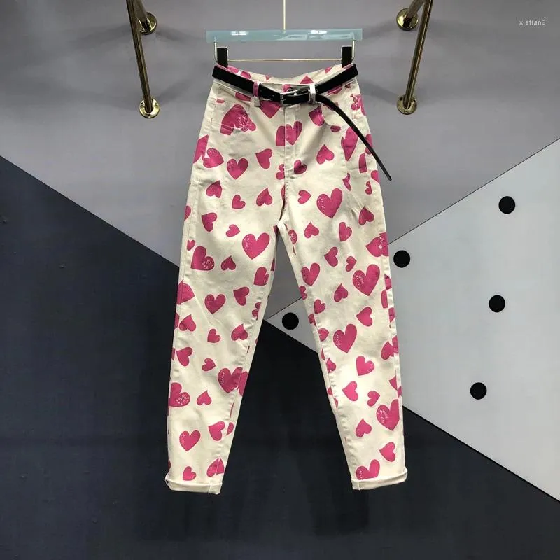 Women's Jeans Love Printing For Women 2023 Spring And Autumn Versatile High Waist Carrot Trousers Curling Harem Pants