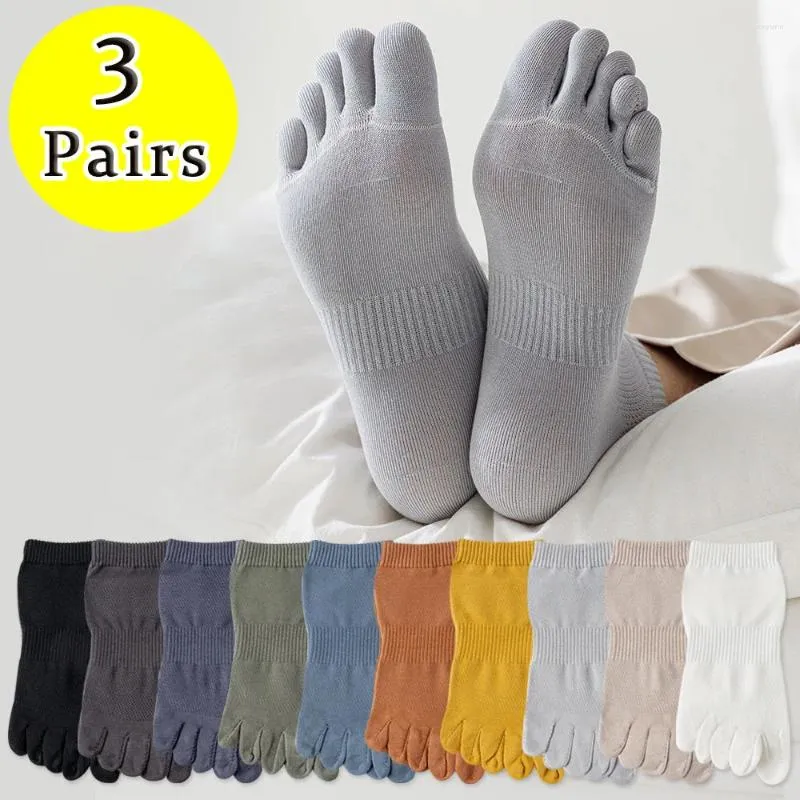 Chaussettes pour hommes 3 paires course bout ouvert élastique court solide coton absorbant la sueur homme cinq doigts chaussette Invisible coupe basse cheville