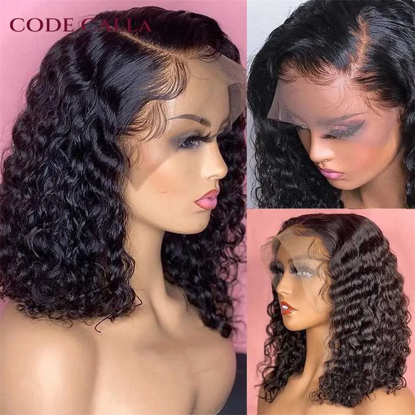 Syntetyczne peruki Deep Curly Bob Lace Front Peruka Brazylijskie ludzkie włosy z dzieckiem krótkie zamknięcie 4x4 dla kobiet Wave 230227