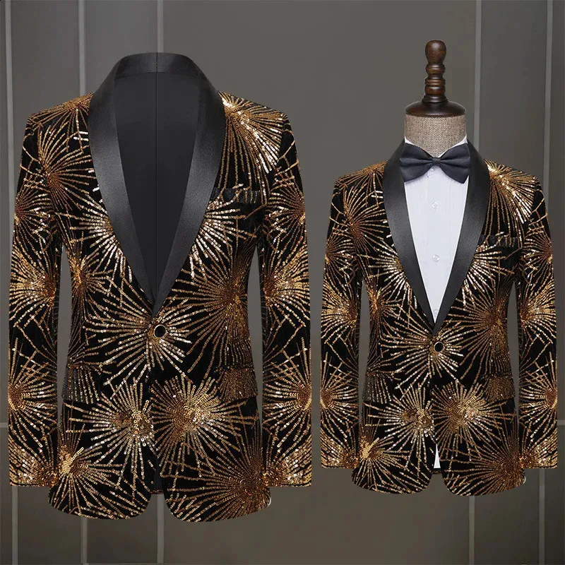 Men's Suits Blazers Trendy Sequins Men's Singer Stage Performance Host Dress Suit Coat Jacket Tuxedo Gentlemen Wedding Groom 231030