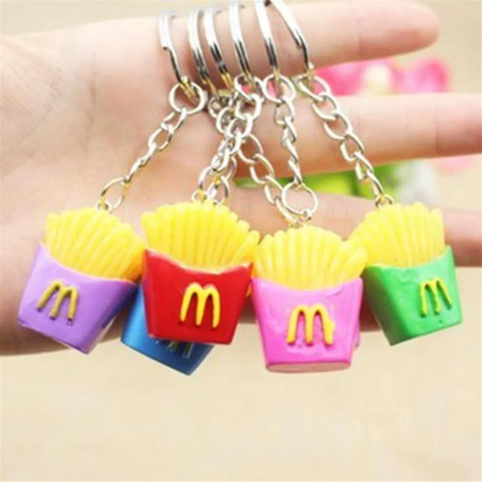 30st Creative Personalized KeyChain Trinkets Mini Simulation Food Pommes Fries Keyring Chain Jewelry Bag Charm Pendant Mixed Colo186p