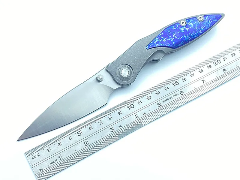 Twosun folding fickkniv med D2 Blade TC4 TTIANIUM HANDLING Vanlig kant TS413-D2-färg