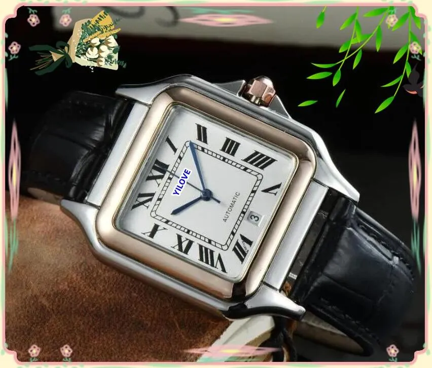 Квадратный римский циферблат, мужские часы с автоматической датой, крутые часы с кварцевой батареей, супер яркие часы, ретро, ремешок из натуральной кожи, водонепроницаемые часы с римскими цифрами, подарки