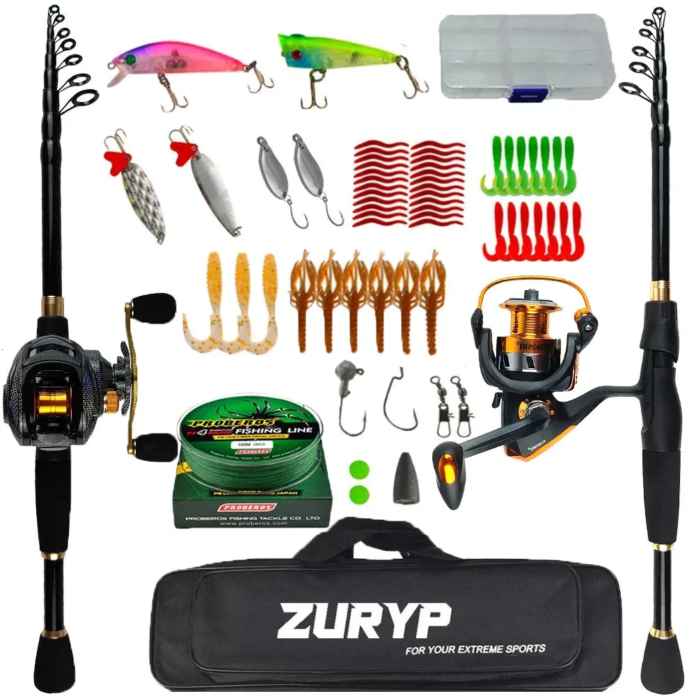 Fishing Accessories ZURYP 1.8 2.4M casting rod combo Spinning fishing set with bag Portable Travel reel kit 231030