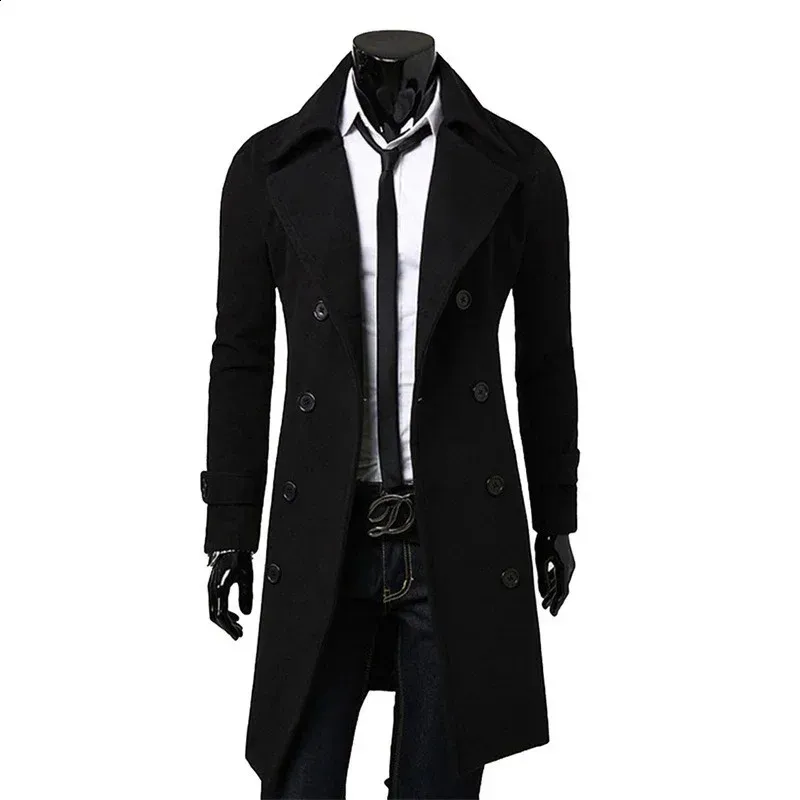 Men's Wool Blends Men Double Breasted Trench Coat 2023 Autumn Winter Blend High Quality Fashion Casual Slim Fit Solid Color Male Jacket 231030