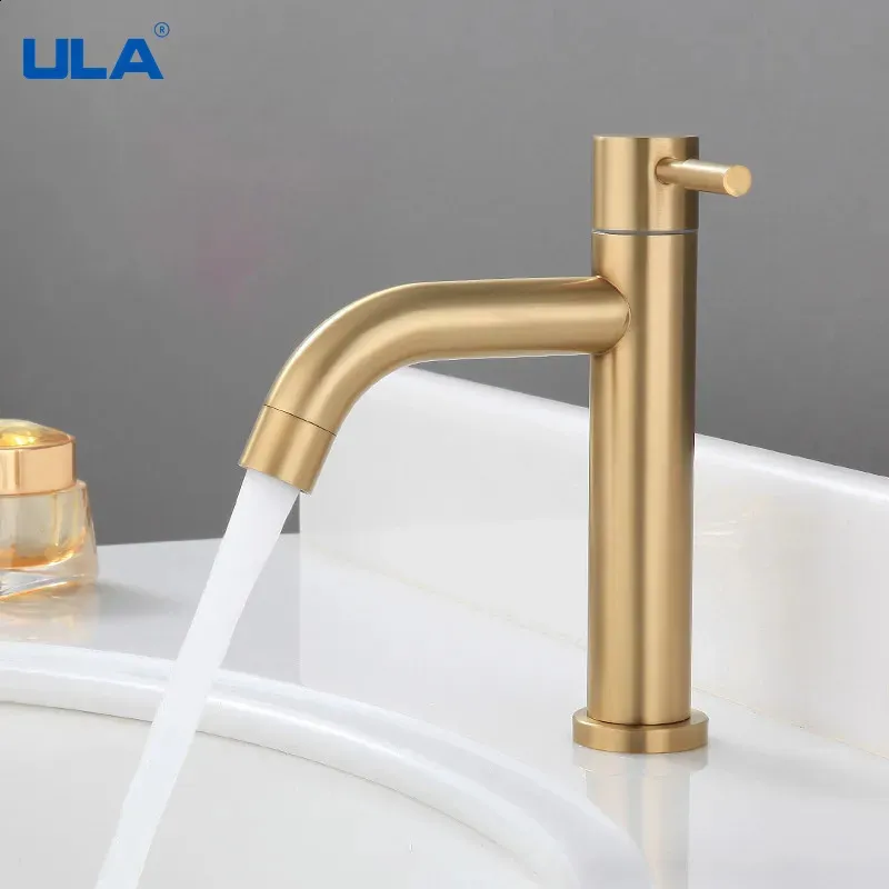 Mutfak Muslukları Ula Fırçalanmış Altın Havza Musluğu Tek Soğuk Su Paslanmaz Çelik Şelale Banyo Lavabo Washbasin 231030