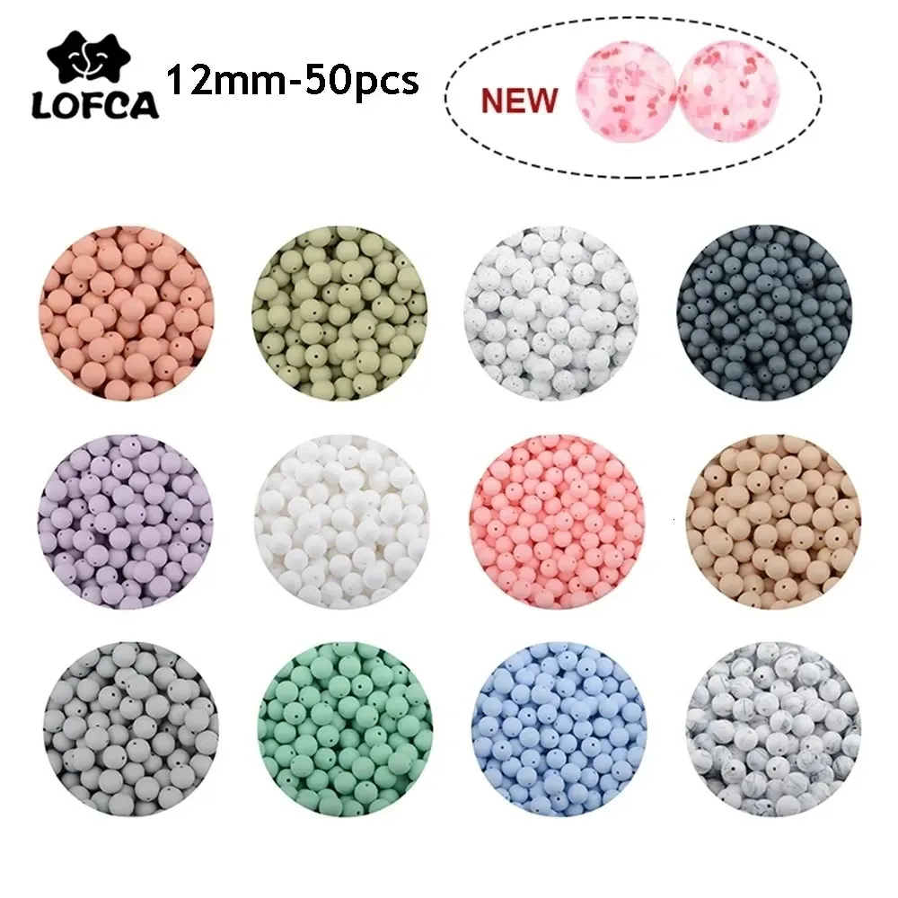 Tänder leksaker lofca 12mm 50pcslot pärlor matkvalitet silikon teether rund baby tuggblåsning för DIY 231031