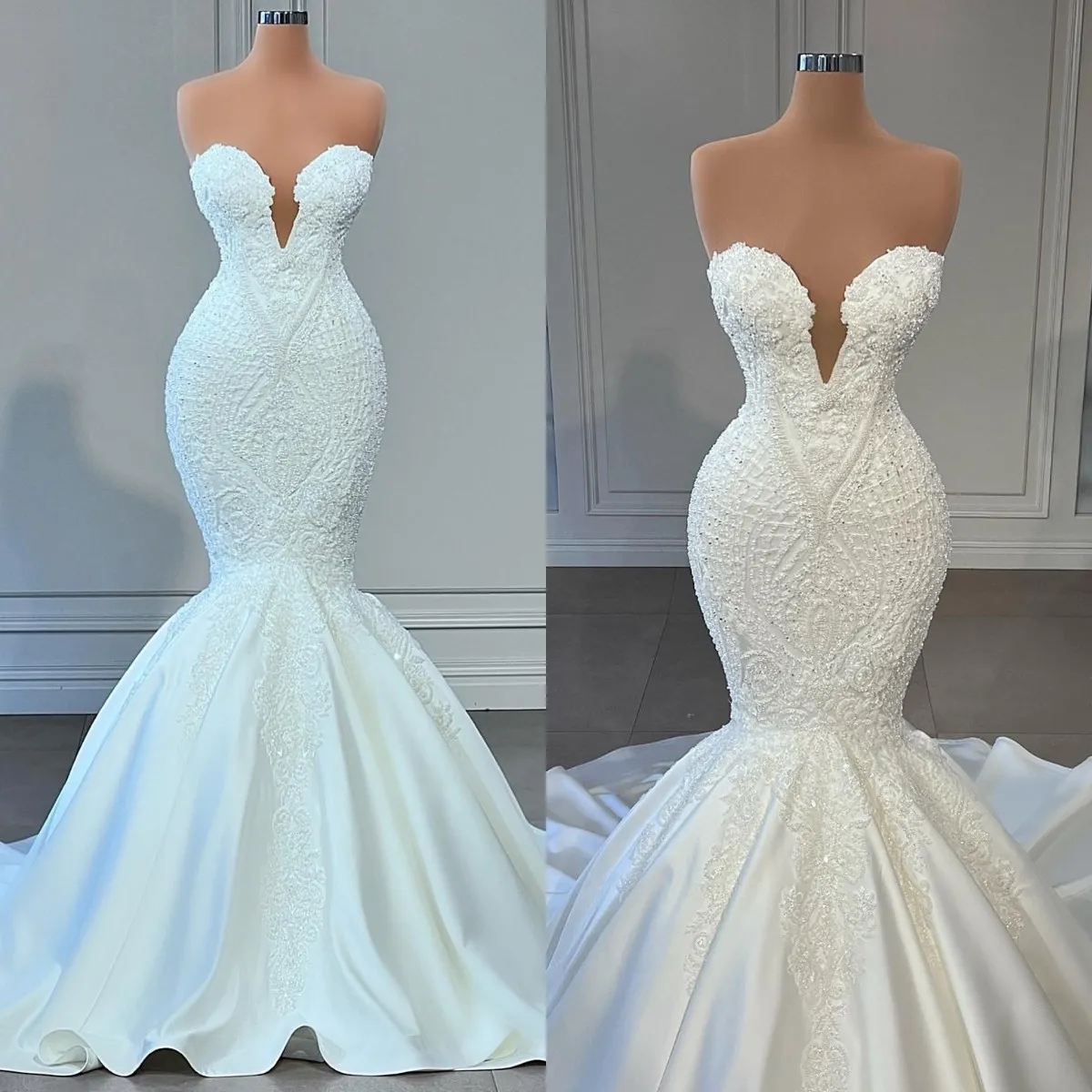 Gorgeous Lace Mermaid Dresses Sweetheart V Neck Wedding Dress Appliques Sweep Train Robe De Mariee Bridal Gowns