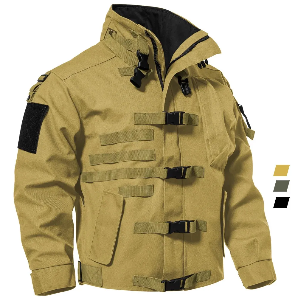 Herrjackor motorcykel män taktiska vattentäta rockar militär multipocket Biker Bomber Jacket utomhus Big size last Windbreaker HQ 231030