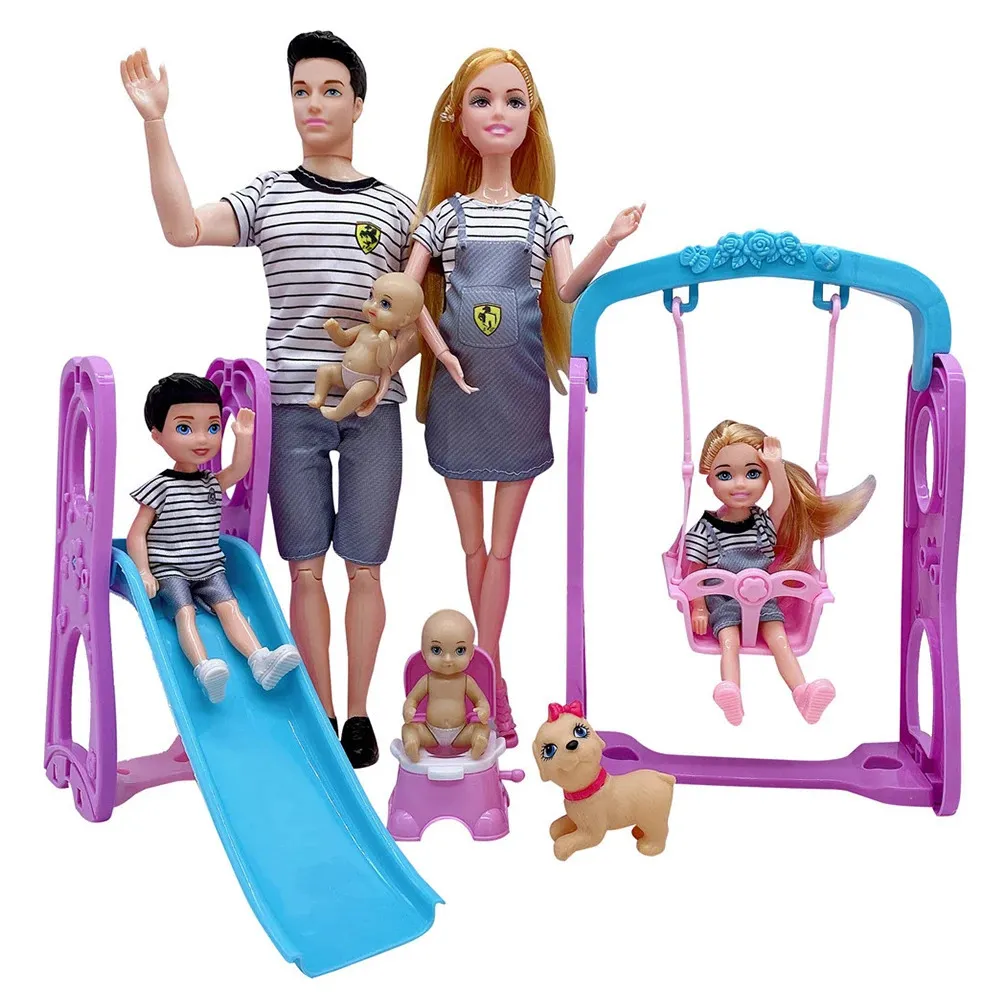 Dockor 5st Lot Family Par gravid mammad dockor barnvagns sängtillbehör baby pojke ken playset barn pretand play leksaker flickor gåvor 231030