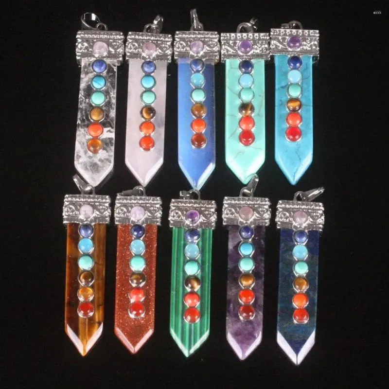 Pendanthalsband 7 Chakra Natural Stone Quartz Crystal Druzy Reiki Sword Shape Pendulum Charm som gör kvinnor läkande gåvor