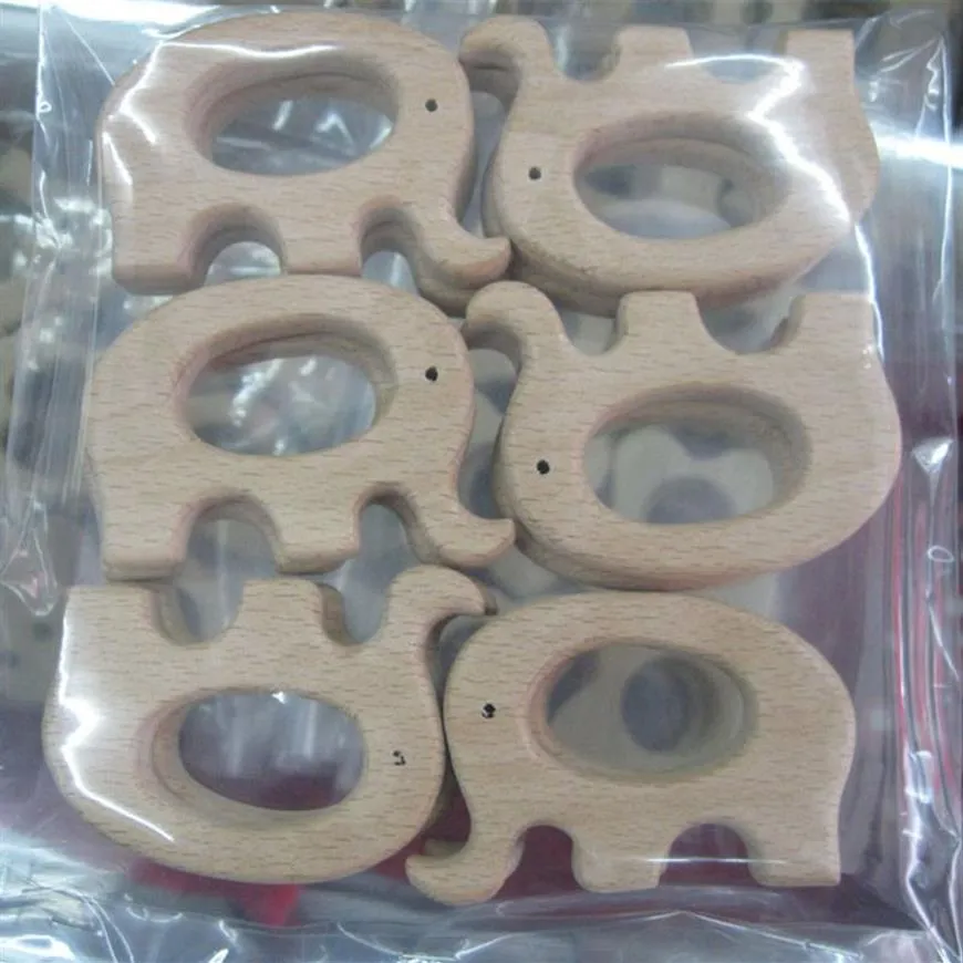 Organiczne niedokończone bukowe drewniane drewniane teether Elephant Teether Clip Pierścień Pierścień Smakier Smurnik