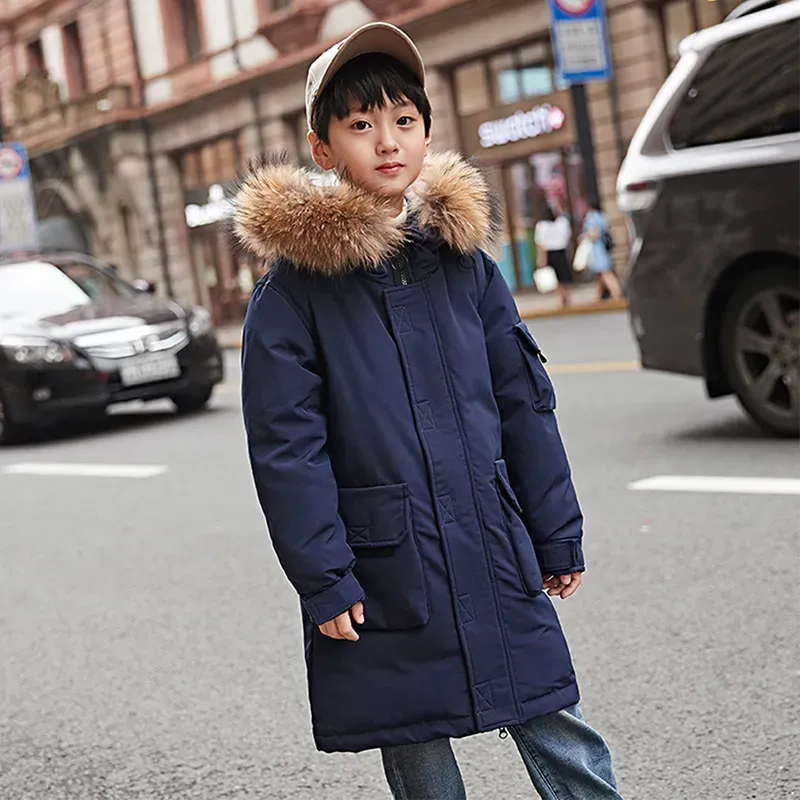 New Fashion Down Jacket for Boy Long Hooded Big Boys Winter Coat Teen Kids Winter Jackets Children's Coats Size 6 8 10 12 14 Year LJ201203