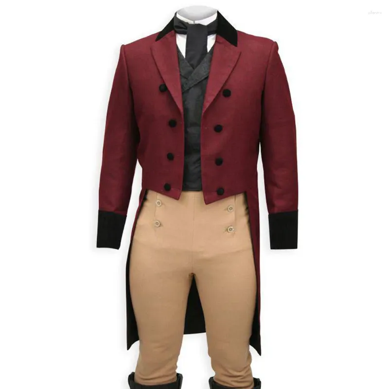 Costumes pour hommes Hommes Long Manteau Peaked Revers Mâle Stage Vêtements Trois Pièces Gilet Gilet Costume Personnalisé Peaky Blinders (Veste Pantalon Gilet)