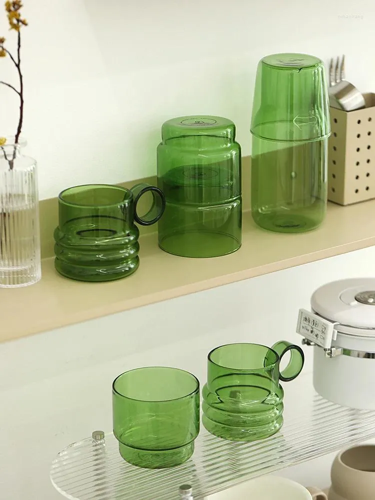 Verres à vin ensemble de tasse à thé en verre vert pour usage de bureau à domicile résistant à la chaleur Durable avec tasse à lait tasse à café tasses à café