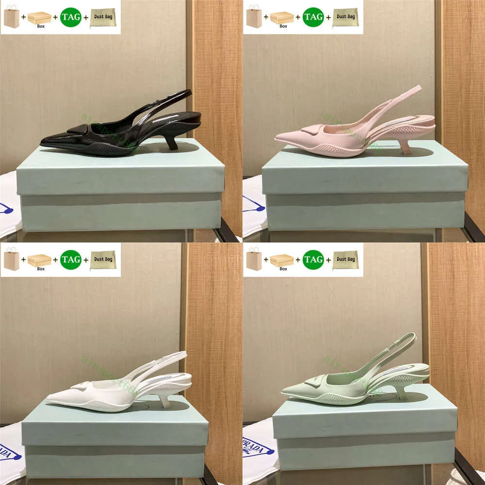 Met Box-nette schoenen Geborsteld leer Slingback Pumps met hoge hakken poederroze Aqua Wit zwarte bruiloftssandaal luxe zomer designer feestslipper damessandalen EDS