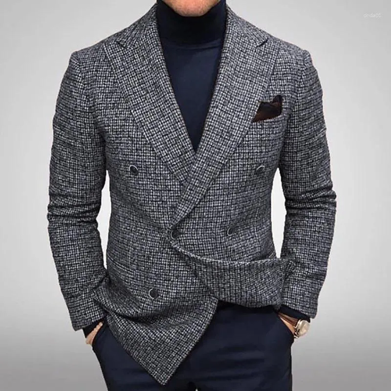 Trajes para hombres, chaqueta informal de moda para hombres, abrigo fino a cuadros delgado, ropa con cuello vuelto, prendas de vestir exteriores de un solo pecho, abrigos de primavera y otoño