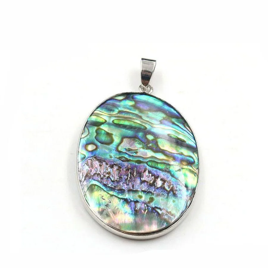 Pendant Necklaces Oval Shape Pendant Genuine Abalone Natural Blue Green Flat Back Sea Paua Shell Beach Jewelry 5 Pieces Drop Delivery Dhmas