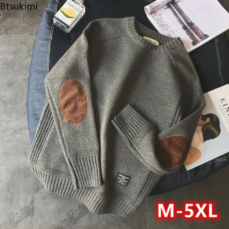 Suéter masculino pulôver quente suéter tops moda patch designs suéter de malha homens harajuku streetwear o pescoço pullovers causais 231030