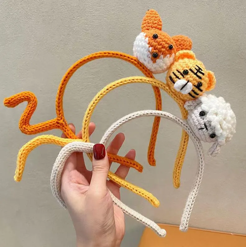 Knitted 3D Animals Hair Hoop Crochet Funny Cute Headband Dressing Up for Shrek Halloween Parties Cosplay