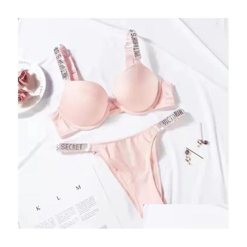 SECRETO DE VICTORIA'S Rhinestone Bra e Panty Set para Mulheres, Lingerie de  Renda Sexy, Push Up Sem Costura, Pink Thong Gift Suit - AliExpress