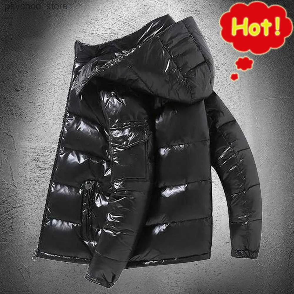 2022 Winter Men Seamless Down Parka Shiny Detachable Puffer