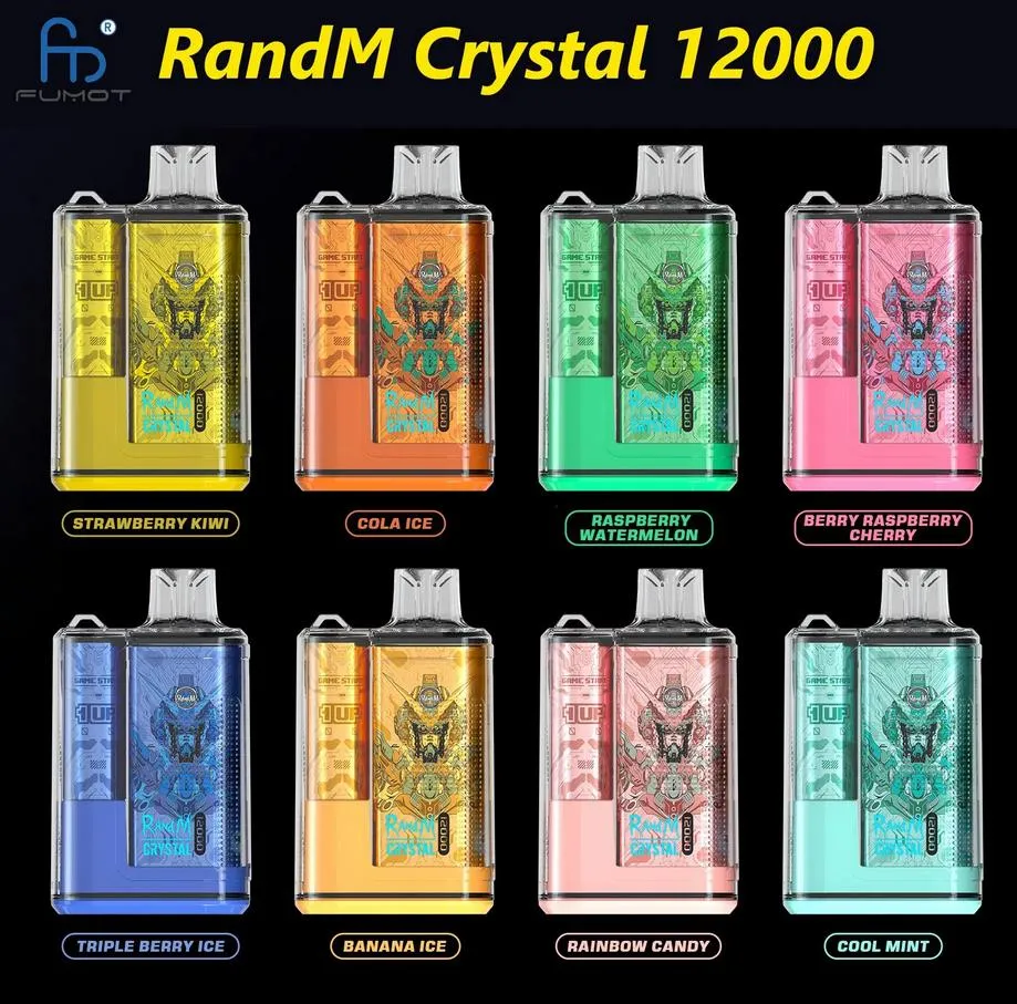 Original RandM Crystal 12000 Puffs Disposable E-cigarettes Features 20ml Vape 0/2/3/5% Rechargeable 650mAh Digital Battery 16 Flavors Available VS Puff 12K