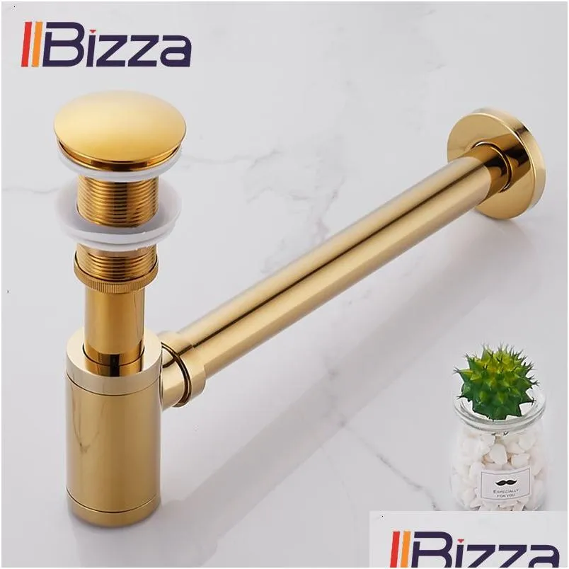 Drains Iibizza Basin Pop Up Gold Brass Bottle Trap Bathroom Sink Siphon With Kit P-Trap Pipe Waste Hardware 230414 Drop Delivery Home Dhboe