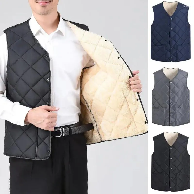 Gilets pour hommes Hommes Gilet à la mode Hiver Down Rembourrage avec fermeture à bouton Col V-Col Veste sans manches à l'épreuve du froid