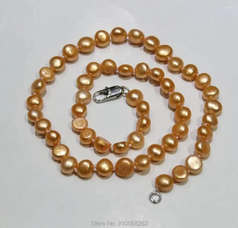 Ciondoli Collana di perle d'acqua dolce arancioni barocche 7-8 mm 17 pollici
