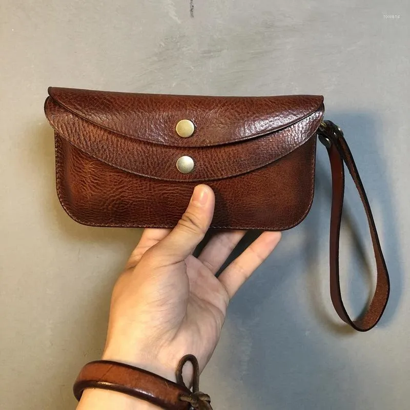 Geldbörsen AETOO Pflanzlich gegerbtes Rindsleder Herren-Handytasche Leder Multifunktionshand-Retro-Casual-Geldbörse