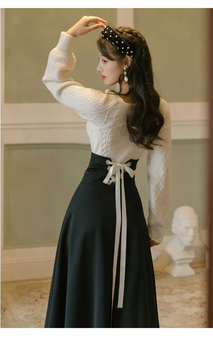 blue dress for baby girl Two Piece Lace Long Sleeves Evening Dress, Cheap Black Prom Dresses –  Promnova main image 0