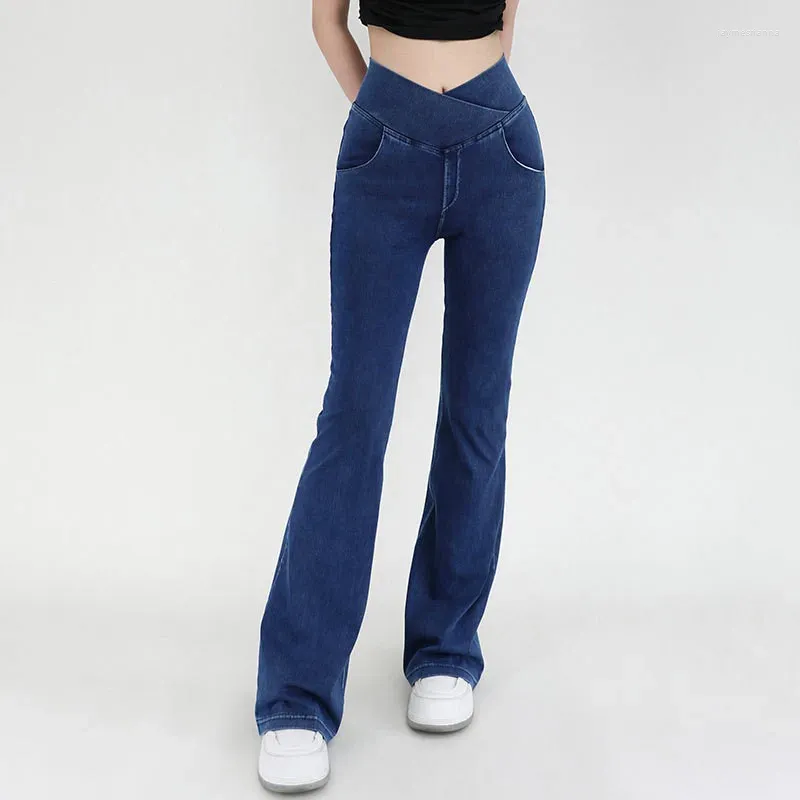 Pantaloni attivi per il tempo libero a vita alta Hip Lift Donna Sport Denim svasato Fitness Yoga Jean Legging Abbigliamento da allenamento Pantaloni da palestra