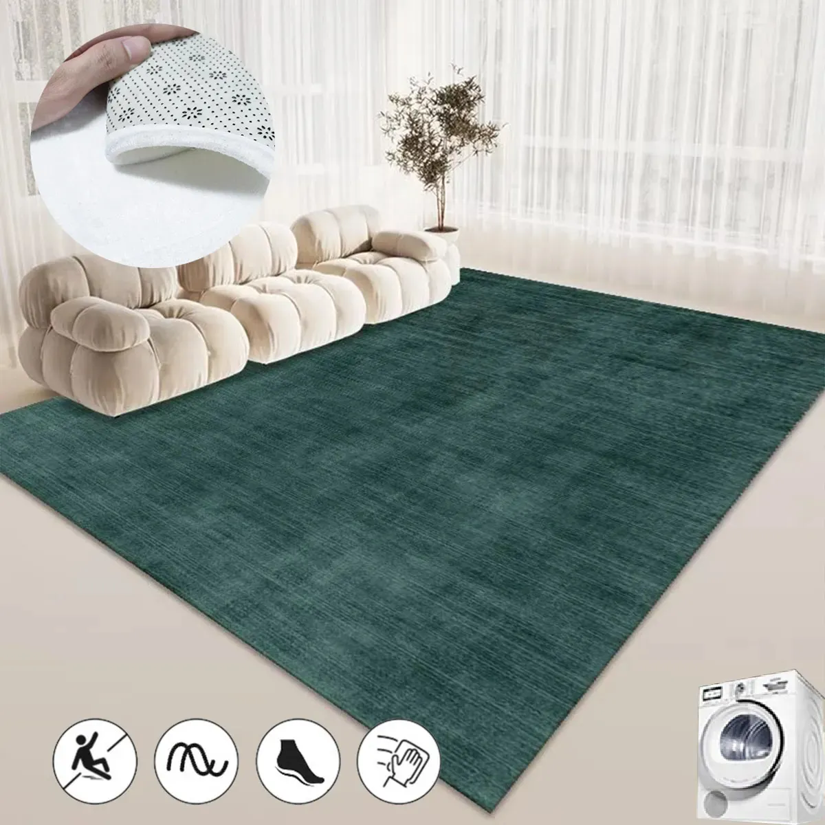 Carpet European style Green Area Solid Color Non slip Bedroom Rug Soft Fluffy Lounge Floor Mat Thicken Flannel Living Room Rugs 231030