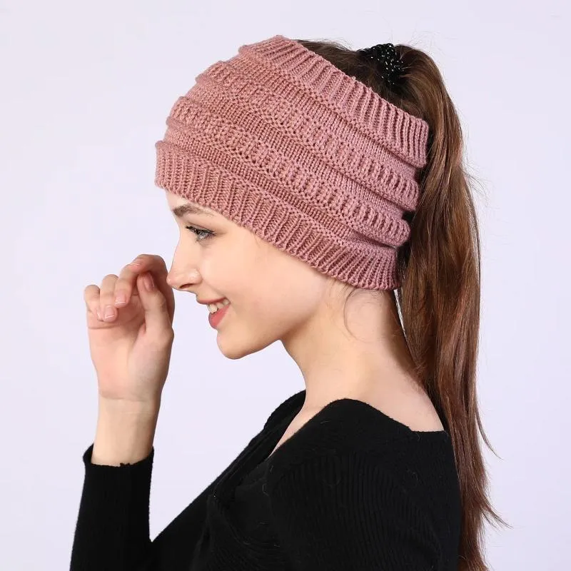 Ball Caps Women Autumn Winter Hat Solid Color Lady Stretch Knitted Crochet Beanies Cap For