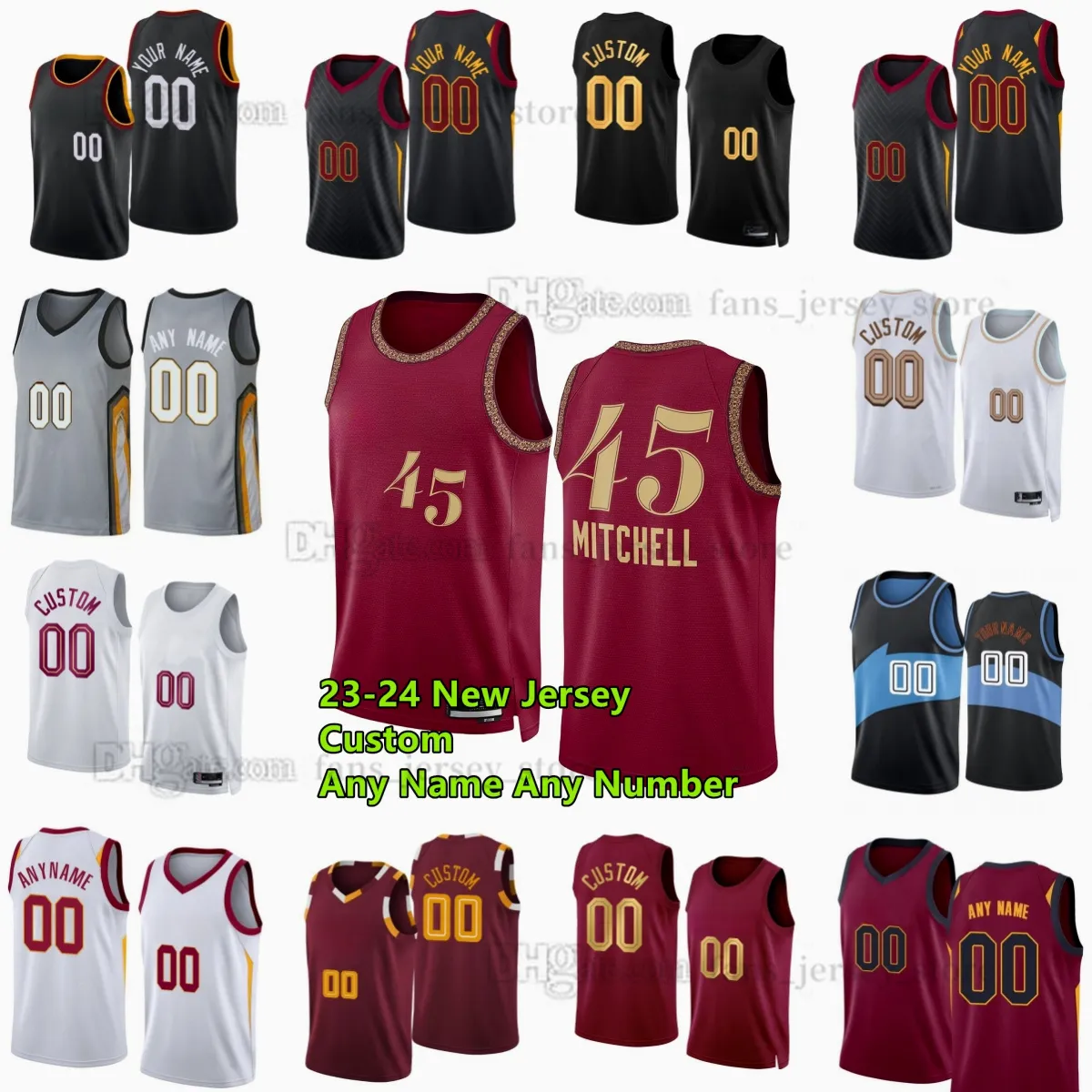 Darius Garland Donovan Mitchell Custom 2023-24 Season Printed Basketball Jerseys Jarrett Allen Caris LeVert Max Strus Isaac Okoro Evan Mobley Georges Niang Rubio