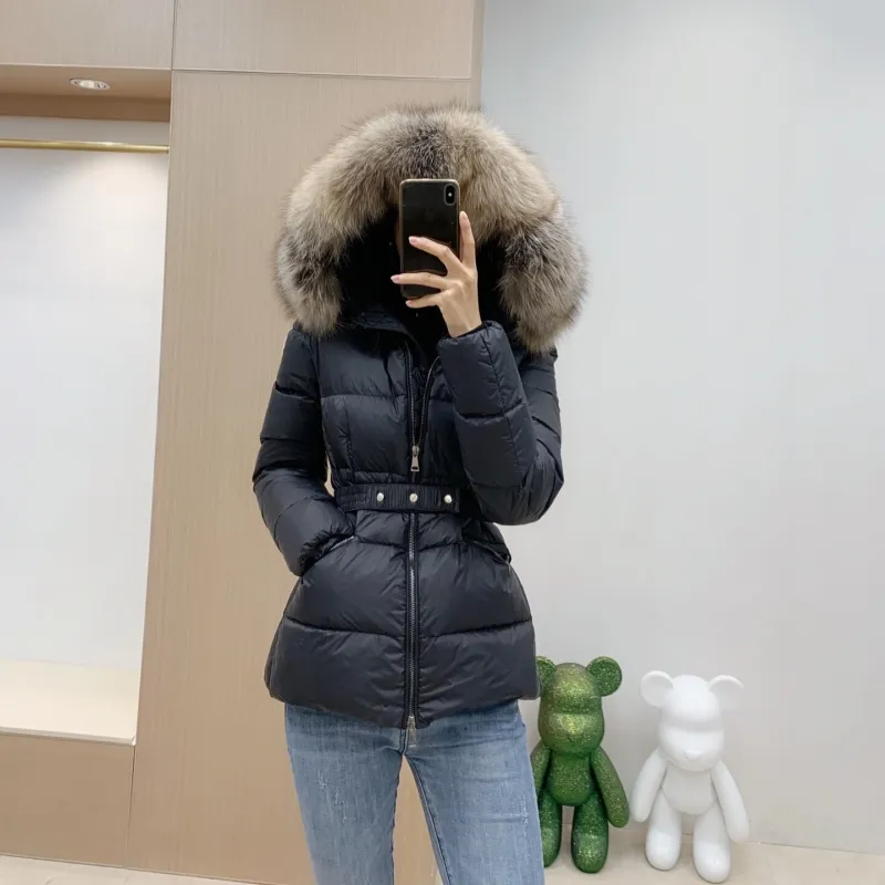 Winter Jacket Women Designer Puffer Jacket Short Down Coats Hooded Big Natural Fur Ladies Down Parkas Fashion Outerwear Warm Female Clothing Black S-M-L-XL Size