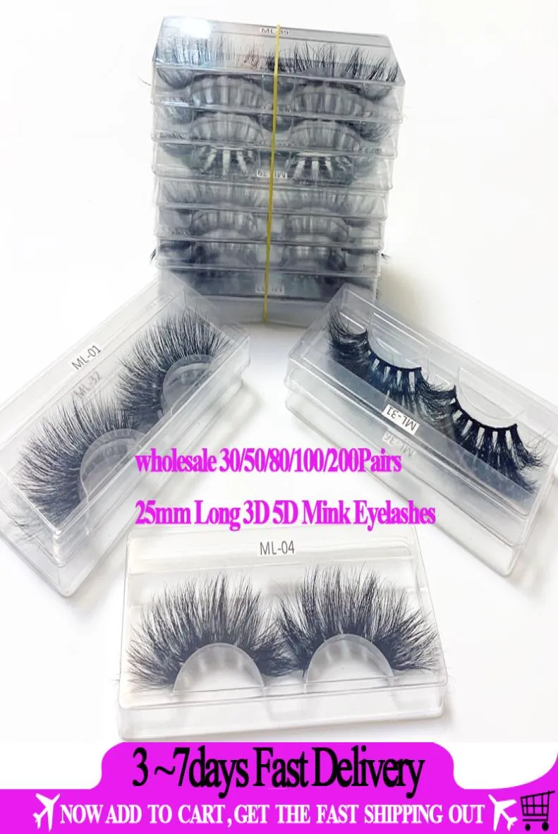 Yiowio Whole Maquiagem 25mm Long 3d 5d MinkまつげメイクアップふわふわCilia fauc cils bulk mink lashes 305080100200pairs dhl9216297