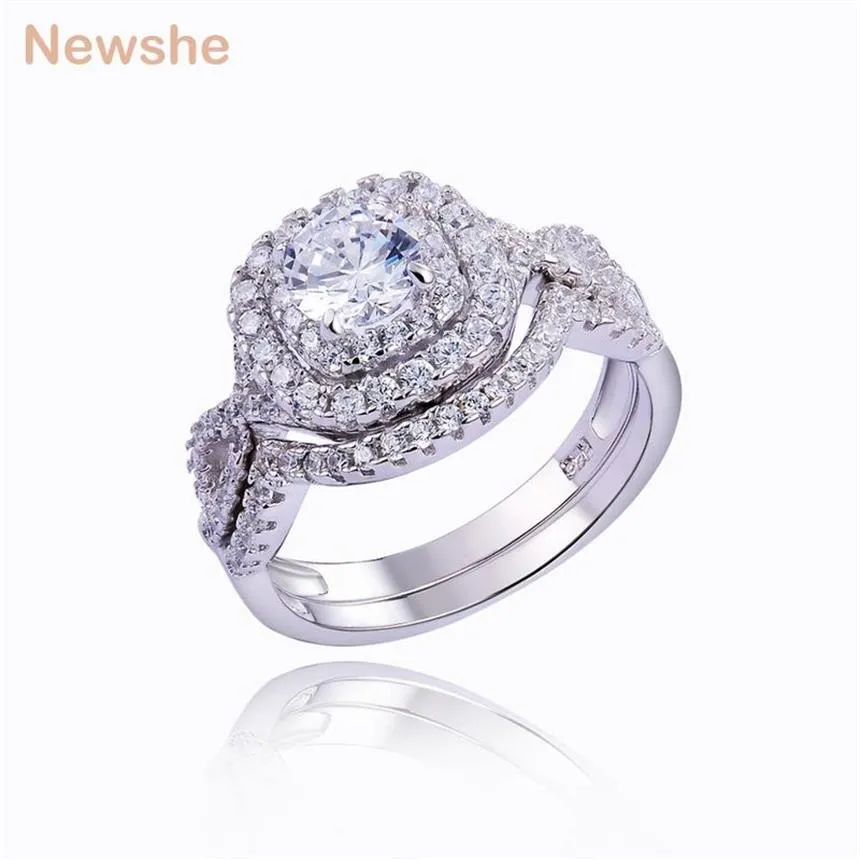 Newshe 1 9 Ct 2 Stuks Solid 925 Sterling Zilveren Trouwring Sets Engagement Band Mode-sieraden Voor Vrouwen JR4844 wzw2672