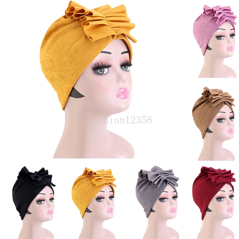 New Women Big Flower Turban Caps Muslim Head Cover African Indain Hat Ready To Wear Hijab Caps Bonnet Islamic Headwear Turbante