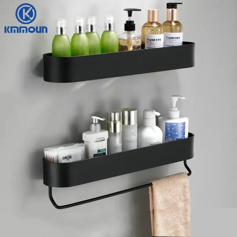 Badezimmerregale, schwarz/matt, Badezimmerregal, Shampoo-Rack, Küche, Aufbewahrungshalter, Handtuchhalter, Platz, Aluminium, Küchenregal, Kmmoun 231031