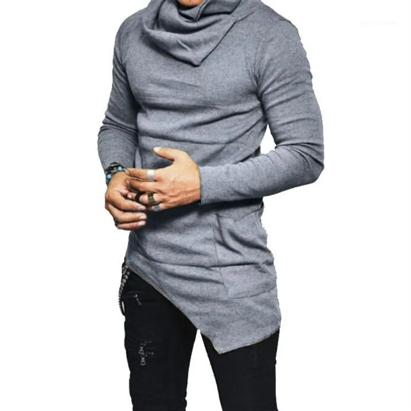 Men Longline T Shirt Designer Heaps Collar Long Sleeve Hip Hop Solid T Shirts Men's Irregular Tops tee1356m