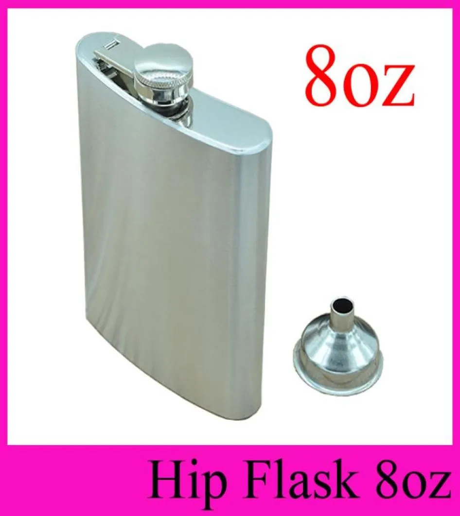 8oz Stainless Steel Hip Flask With Funnel Outdoor Portable Flagon 8 Ounce Hip Flasks Whisky Alcohol Stoup Wine Pot Whole3241405