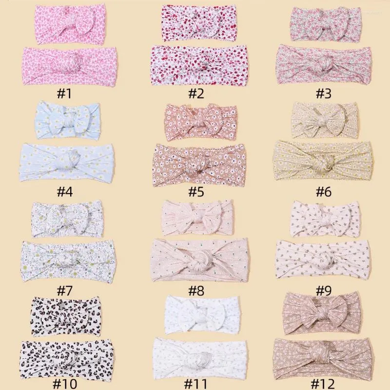 Hair Accessories 20 Sets/Lot Mom Baby Floral Print Knot Bow Turban Headband Mother And Daughter Nylon Hairband Headwear