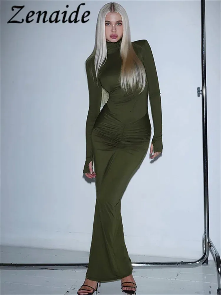 Womens Ruched Bodycon Dress Sexy Maxi Wrap, Turtleneck, Elegant