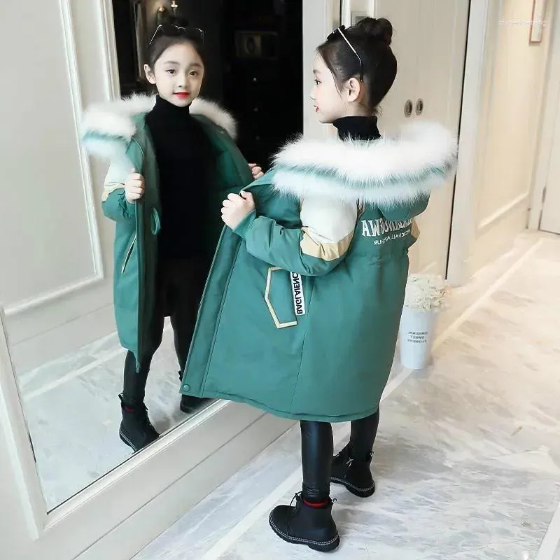 Manteau d'hiver en duvet pour filles, veste rembourrée en coton, vêtements pour enfants, Parka épaisse avec col en fourrure, combinaison de neige à capuche, manteaux d'extérieur, 14 ans, 2023