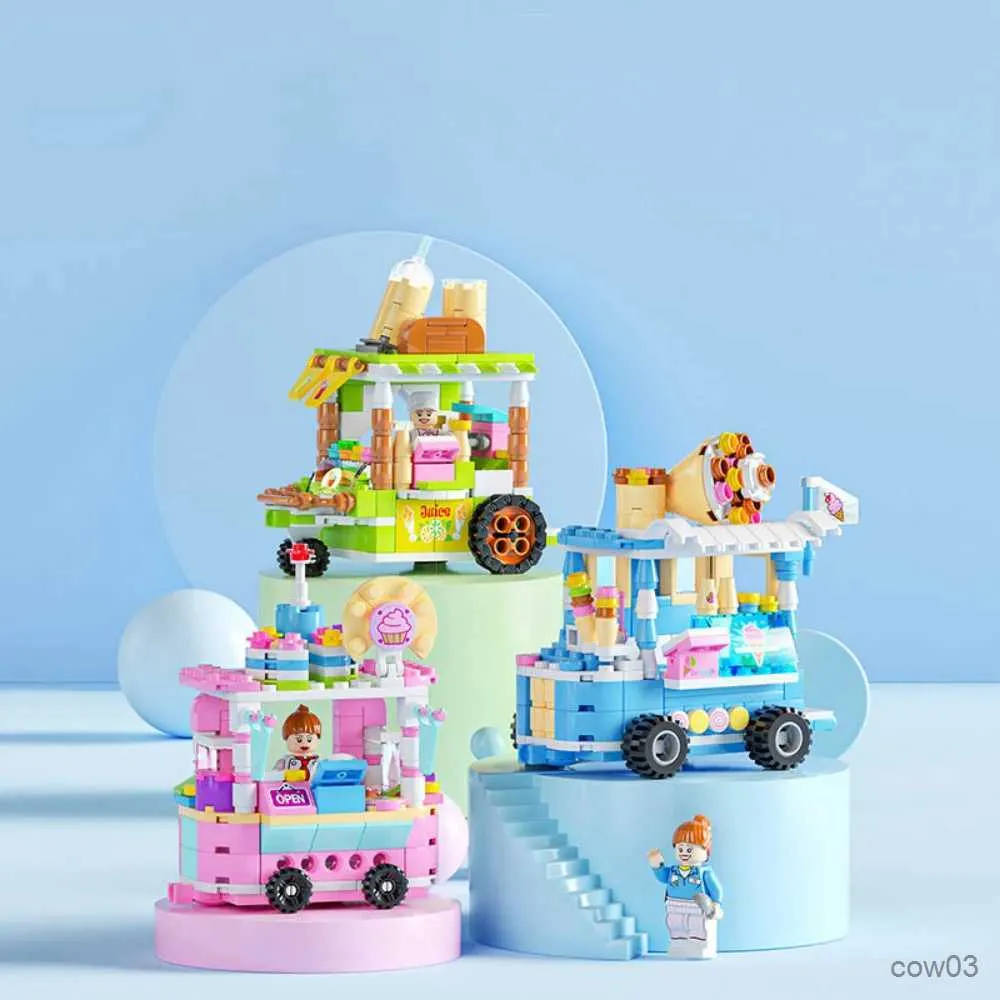 Blocchi Modello 3D Fai da te Building Block Mini City Store Street Stand Delizioso Carrello per alimenti Giocattolo creativo per bambini R231031